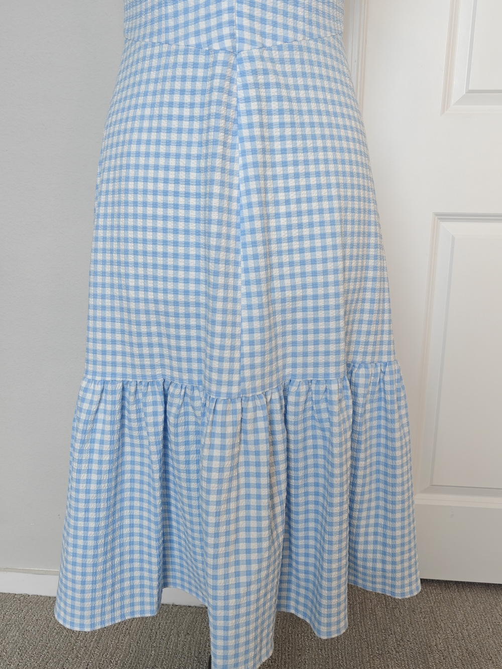 Calvin Klein Light Blue Gingham V-Neck Midi Dress Sz 8 - Picture 6 of 9